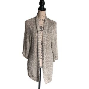 White + Warren Brown and Cream Open Cardigan